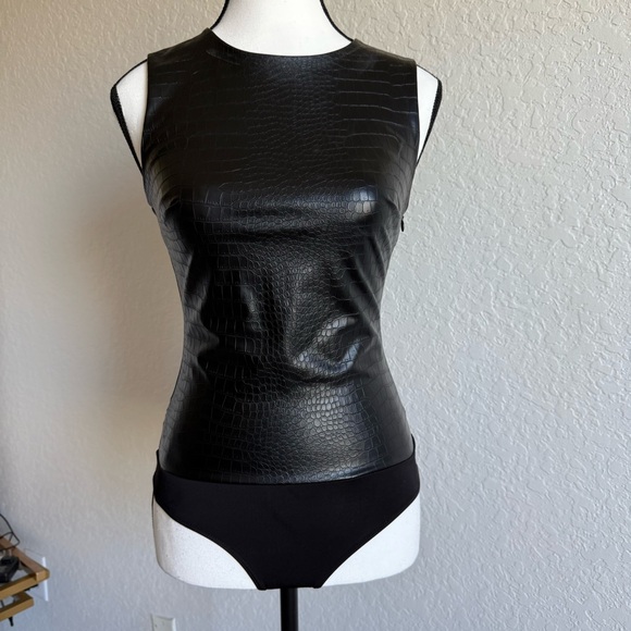 Express Black Croc-Embossed Bodysuit - Picture 1 of 5
